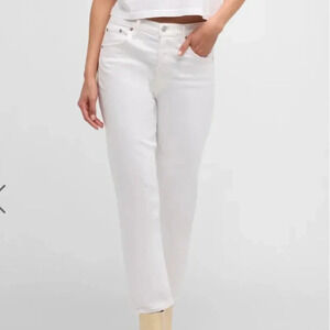 Agolde Riley Jeans Cropped High Rise Straight Denim 90s Frayed Hem White Size 29